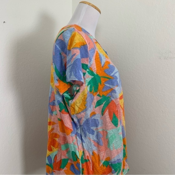 Joie 100% Linen Top Women’s 1X Colorful V Neck Short Sleeve Lightweight Coastal - Picture 15 of 16